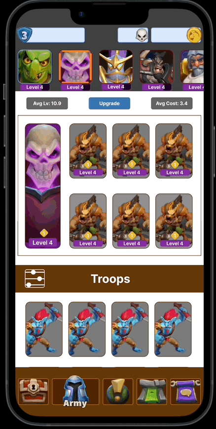 Auto scroll to top of Army screen